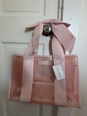 case-mate Pink Clear Tote with Bow and Fabric Straps